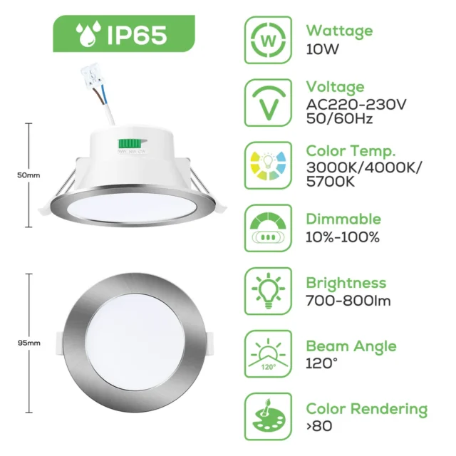 Imontuojami LED šviestuvai Alluso 10W IP65 nikelio spalvos