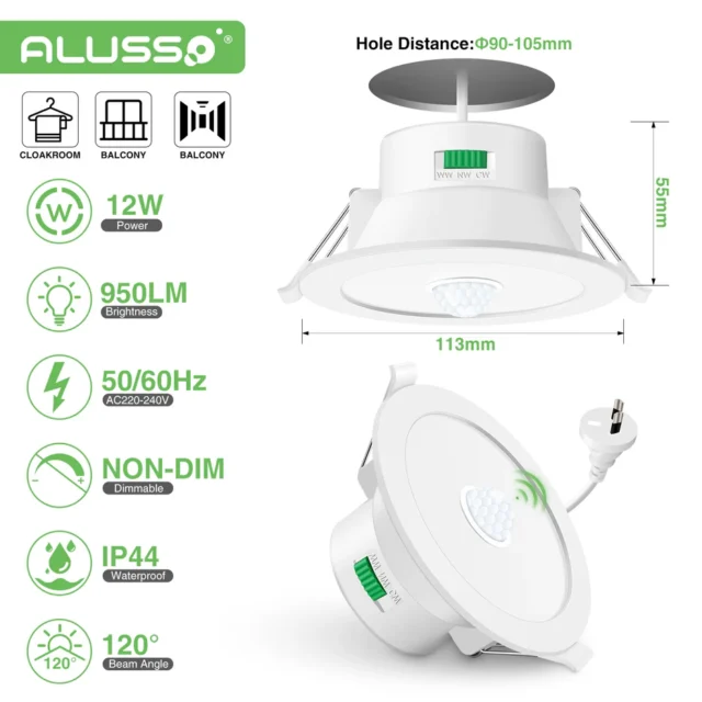 Imontuojami LED šviestuvai Alluso 12W IP44 baltos spalvos