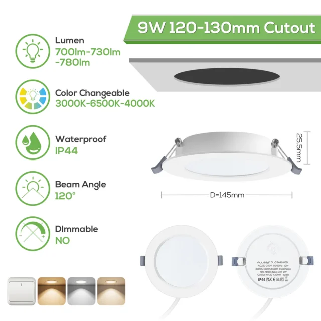 Imontuojami LED šviestuvai Alluso 9W IP44 baltos spalvos