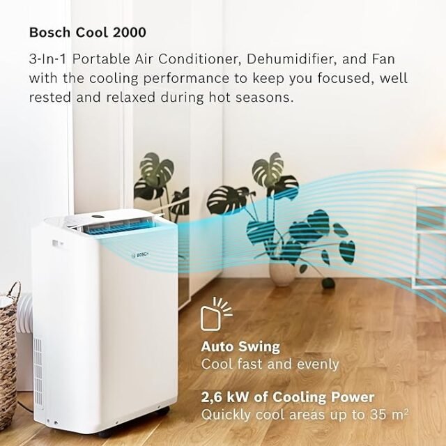 „Bosch Cool 2000 Portable AC“ – 3 viename: oro kondicionieris