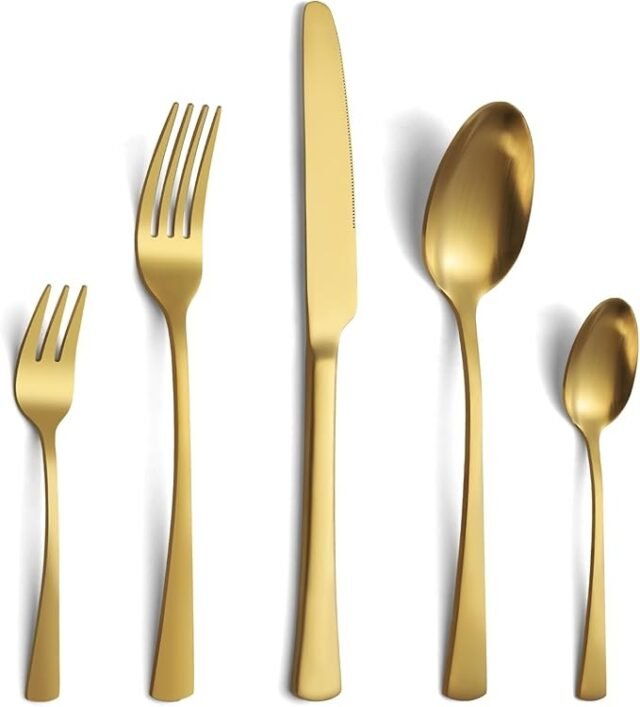 Gifcomda Matt Gold stalo įrankių rinkinys, 30 dalių nerūdijančio plieno stalo įrankių rinkinys 6 žmonėms, su peiliu, šakute, šaukštu, galima plauti indaplovėje