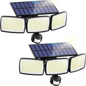 AIXPI 240 LED prožektoriai su judesio jutiklio, baterijomis veikianti lauko lempa, IP65 vandeniui atsparūs