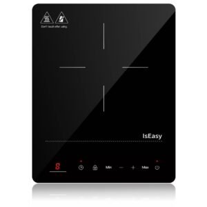Vienguba indukcinė kaitlentė IsEasy 2100W, 28cm kaitlentė, nešiojama su užraktu nuo vaikų, 9 šildymo nustatymai, 8 valandų laikmatis, maks./min. funkcija, juoda