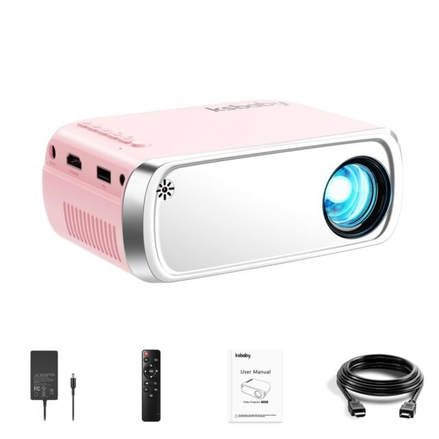 Nešiojamas projektorius, Ksbaby, LED suderinamas su HDMI, USB, nešiojamuoju kompiuteriu, TV Stick, iOS ir Android telefonais
