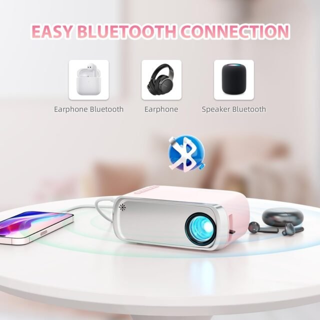 Nešiojamas projektorius, Ksbaby, LED suderinamas su HDMI, USB, nešiojamuoju kompiuteriu, TV Stick, iOS ir Android telefonais