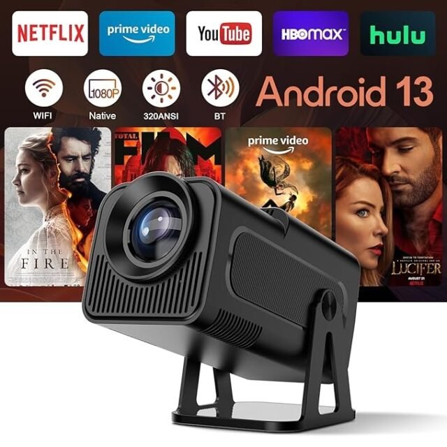 Alwtniet HY320 NTV išmanusis projektorius su oficialiomis TV programomis, „ChatGPT Voice Assistant“, 1080P Native 320 ANSI su 5G WiFi ir BT5.2 [Licencijuota „Netflix“]