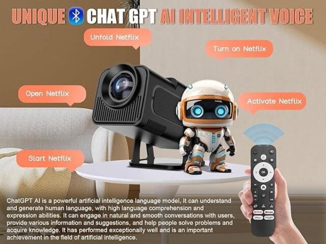 Alwtniet HY320 NTV išmanusis projektorius su oficialiomis TV programomis, „ChatGPT Voice Assistant“, 1080P Native 320 ANSI su 5G WiFi ir BT5.2 [Licencijuota „Netflix“]
