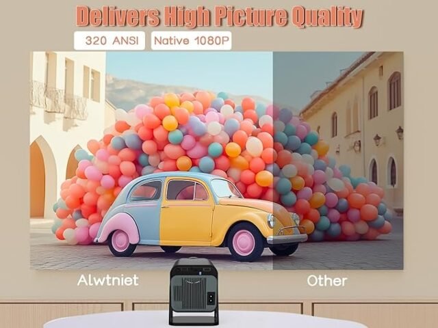 Alwtniet HY320 NTV išmanusis projektorius su oficialiomis TV programomis, „ChatGPT Voice Assistant“, 1080P Native 320 ANSI su 5G WiFi ir BT5.2 [Licencijuota „Netflix“]