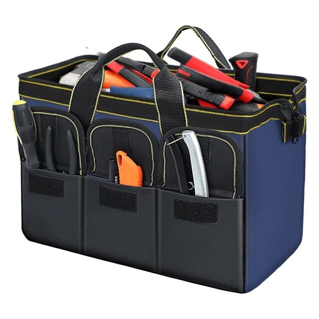 AIRAJ 18" Large Tool Bag Soft Bottom with Multiple Pockets/600D Fabric/Large Capacity, 44x24x29.5cm Abrasion-Resistant Tool Bag for Craftsmen, Electricians, Mechanics
