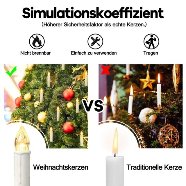 NAIZY LED žvakės su nuotolinio valdymo pulteliu, kuriame yra 40 šiltai baltų kalėdinių žvakių, mirgančių liepsnos belaidžių su baterija ir spaustuku IP44