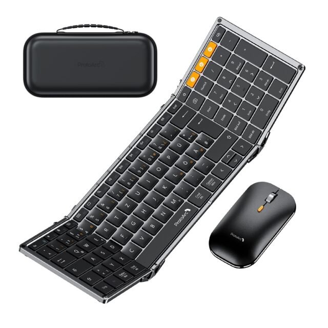 „ProtoArc“ sulankstoma belaidė klaviatūra ir pelė, XKM01 „Bluetooth“ 2,4G, viso dydžio mobilioji klaviatūra QWERTY išdėstymas, skirtas iPad planšetiniam kompiuteriui