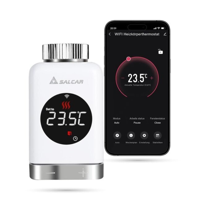 SALCAR Radiatoriaus termostatas TRV801W išmanusis LCD WiFi Termostatas Suderinamas su Amazon Alexa ir Google namų šildymo termostatu Tuya Smart