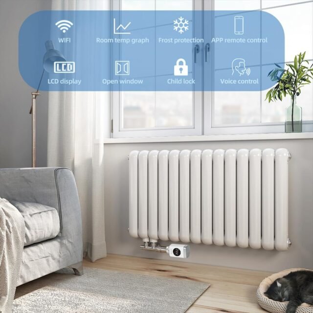 SALCAR Radiatoriaus termostatas TRV801W išmanusis LCD WiFi Termostatas Suderinamas su Amazon Alexa ir Google namų šildymo termostatu Tuya Smart
