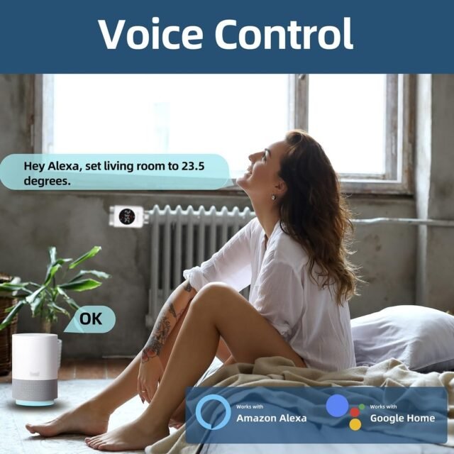 SALCAR Radiatoriaus termostatas TRV801W išmanusis LCD WiFi Termostatas Suderinamas su Amazon Alexa ir Google namų šildymo termostatu Tuya Smart