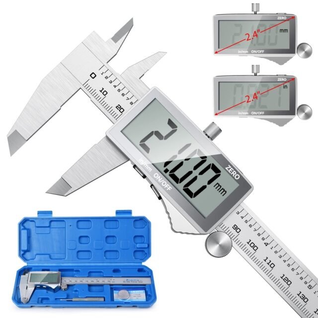 Preciva skaitmeninis štangencirkulis, 150 mm/6 colių elektroninis nerūdijančio plieno metrinis, atsparus išsiliejimui, su dideliu ir aiškiu LCD ekranu