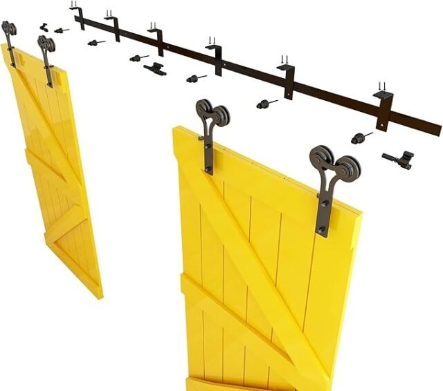 CCJH 300CM/10FT Stumdomų durų sistemos pilnas komplektas bėgimo bėgių ritinėlių rinkinys juodas sieninis laikiklis