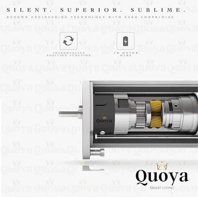„Quoya QL500 Smart“ elektrinė užuolaidų bėgių sistema – motorizuota, reguliuojamas ilgis (iki 3 m), nuotolinio valdymo pultas, valdymas balsu, suderinamas su „Alexa“, „Google“, „Siri“, „Apple Watch“