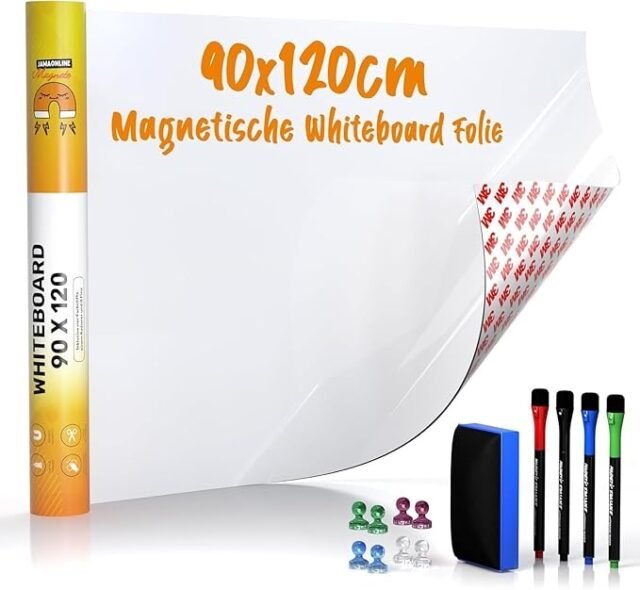 Lentos lapas 90x120cm - 3M lipnus magnetinis lakštas - magnetinės lentos lapas, 4 žymekliai, didelis trintukas ir 8 piešimo kaiščiai