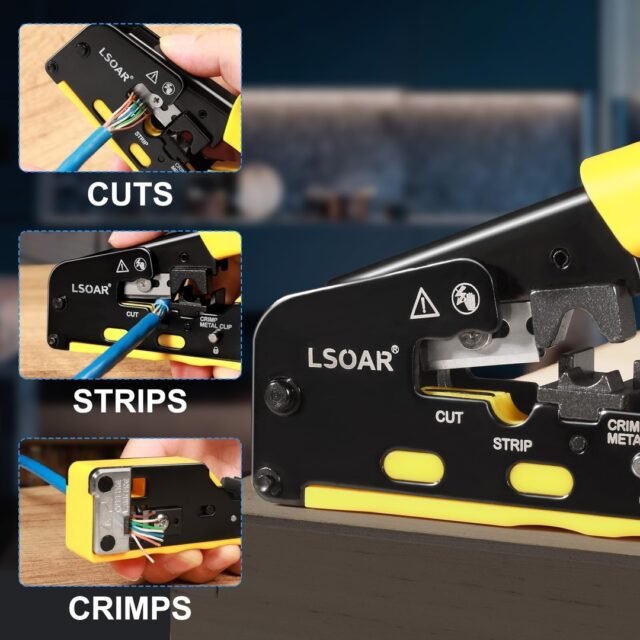 Lsoar rj45 užspaudimo replių rinkinis. Tinklo įrankis tinklo jungtims CAT5/CAT6/CAT7