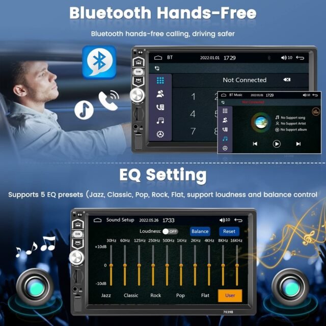 Automobilinis radijas 1Din su 7 colių ekranu radijo jutikliniu ekranu su Bluetooth Mirror Link FM USB AUX atbulinės eigos kameros mikrofono nuotolinio valdymo pulteliu Apple CarPlay Android