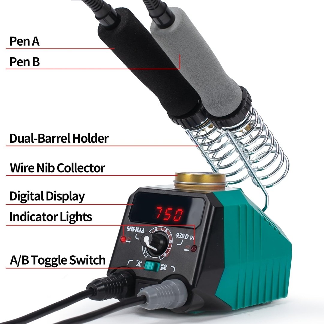 YIHUA 939D-VI dvigubas pirografinis deginimo rašiklis medienai su skaitmeniniu ekranu su 20 vielų antgalių, nuimamu deginančiu rašikliu