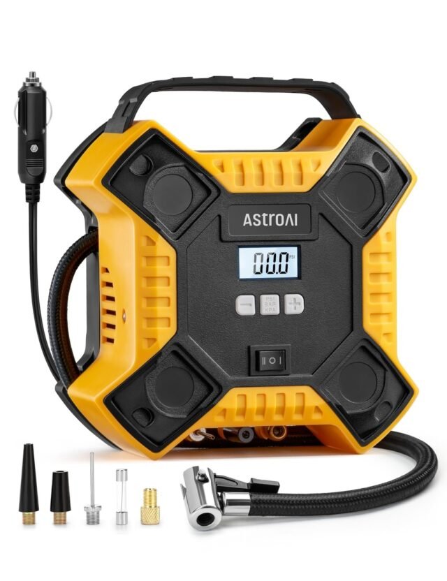 AstroAI oro kompresorius, nešiojamas oro siurblys automobiliui, 12V DC padangų pripūtimo sistema 160PSI su LED lempute