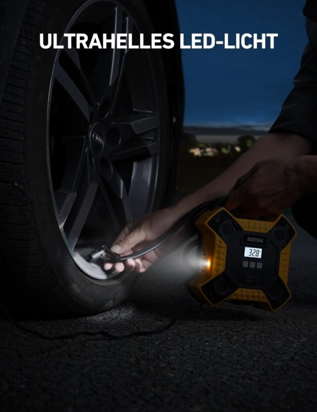 AstroAI oro kompresorius, nešiojamas oro siurblys automobiliui, 12V DC padangų pripūtimo sistema 160PSI su LED lempute