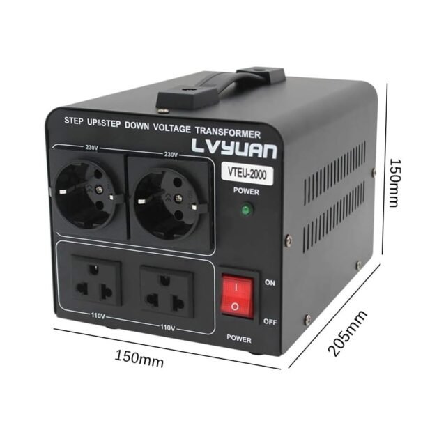 LVYUAN 2000VA 110 voltų JAV įtampos keitiklis, toroidinis transformatorius, 2000 vatų – Įėjimas: 110V arba 220V / Išėjimas: 110V ir 220V – Cantonape 2000W