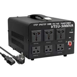 VTEU-5000 VA įtampos transformatorius, 110 voltų įtampos keitiklis, toroidinis transformatorius – 5000 vatų galios keitiklis – įėjimas: 110 V arba 220 V / išėjimas: 110 V ir 220 V, įtampos didinimo/mažinimo keitiklis