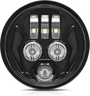 „Kairiyard“ 5,75 colio apvalus motociklo priekinis LED žibintas, 100 W, 10000 LM, 6000 K / 3000 K artimosios šviesos, tolimosios šviesos, 4 perjungimo režimai, 9–30 V, itin žemo spindulio optika, rūko žibintas su perjungimo laidais, IP67.