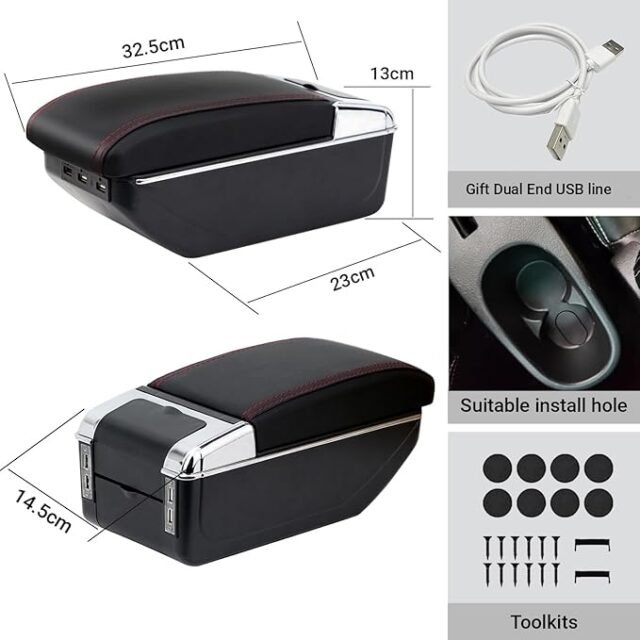 Peugeot 207 207CC porankiai, centrinis porankis su daiktadėže ir puodelio laikikliu, USB prievadas, automobilių priedai, konsolės porankis, juodas