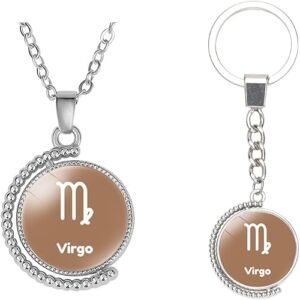 "Caimeytie®" Mergelės moteriškas pakabukas-vėrinys ir raktų pakabukas / 12 žvaigždynų vėrinys / Zodiako vėrinys / Zodiako ženklų papuošalai Mergaitėms / Dvipusis besisukantis pakabukas